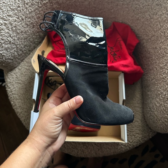 Christian Louboutin Black Suede And Patent Leather Jos Style Ankle Booties - Picture 7 of 10